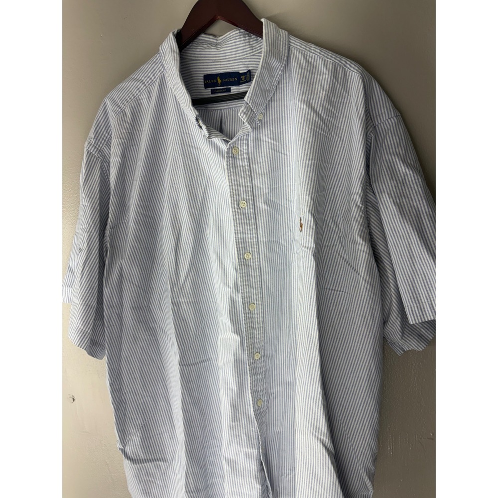 Polo Ralph Lauren Mens 4XB Blue White Striped Short Sleeve Button Down Shirt